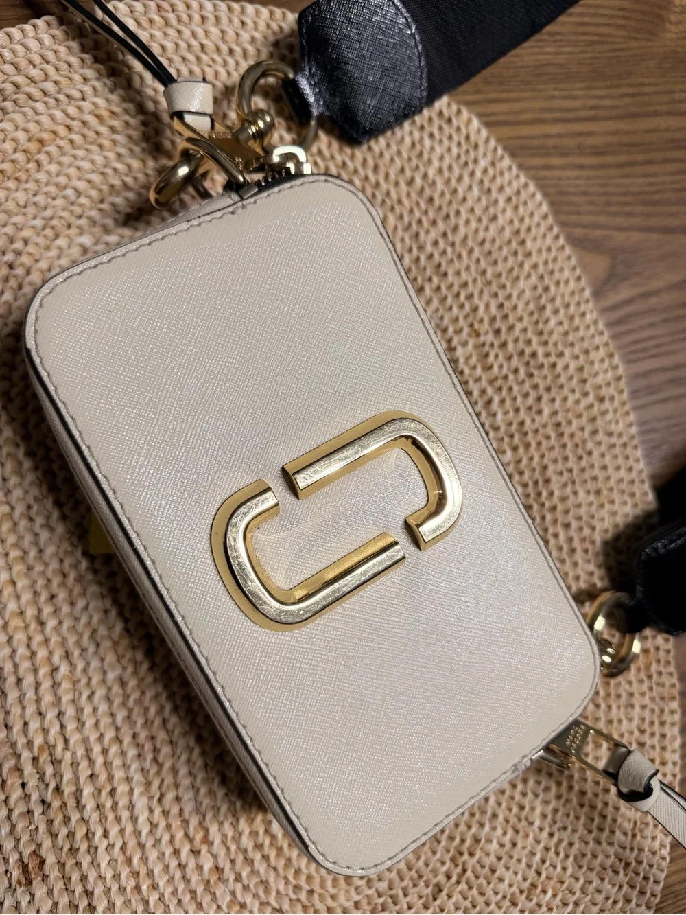Marc Jacobs Double Zip Snapshot Bag — Cream with Black Trim & Gold Hardware - Picture 2 of 5